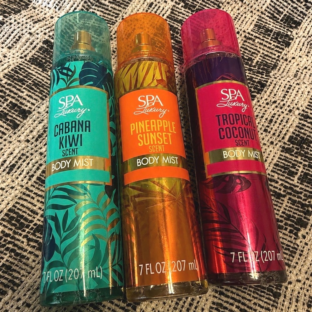 Spa Luxury Body Mist Trio Cabana Kiwi Pineapple Sunset Tropical Coconut 7oz Set